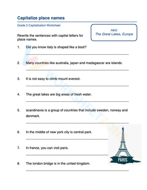 Grade 1 Capitalize Place Names — Printable No-Prep Worksheet