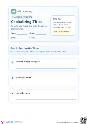 Capitalizing Titles Worksheet | Grade 1 Essential Practice