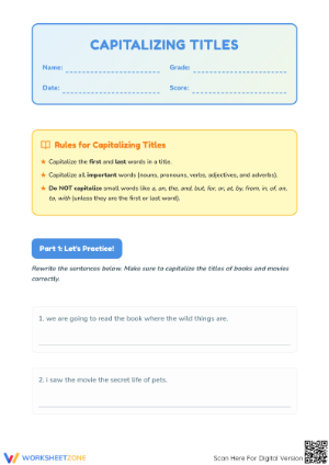Capitalizing Titles Worksheet | Grade 1 Essential ELA