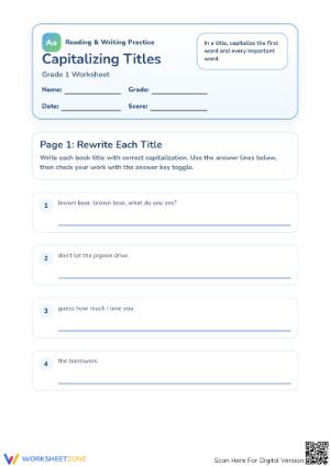 Capitalizing Titles Worksheet | Essential Grade 1 ELA