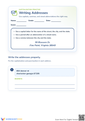 Writing Addresses Worksheet | Essential Grade 3 ELA