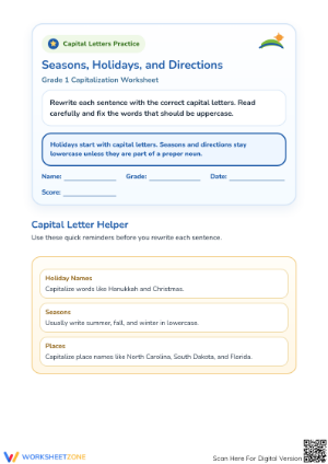 Grade 1 Capitalization Worksheet | Essential Printable