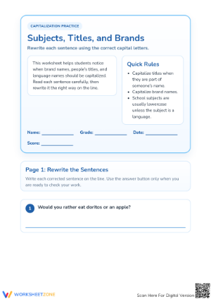 Essential Grade 1 Capitalization: Brands and Titles