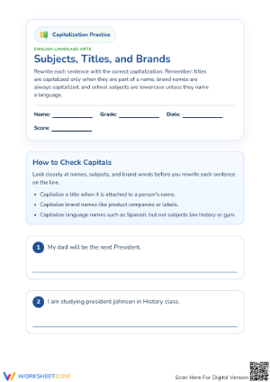 Capitalization Practice: Subjects & Brands | Essential