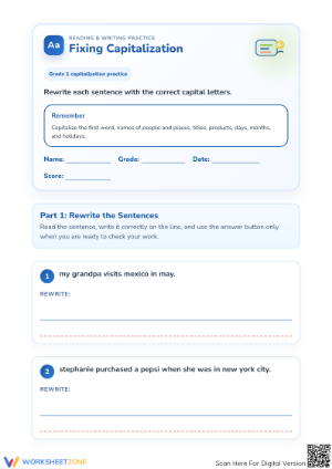 Capitalization Practice Worksheet | Essential Grade 1 ELA