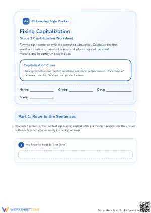 Fixing Capitalization Worksheet | Grade 1 Essential Practice