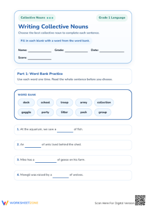 Writing Collective Nouns Worksheet | Grade 1 Essential