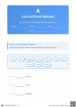 Grade 1 Collective Nouns — Printable No-Prep Worksheet