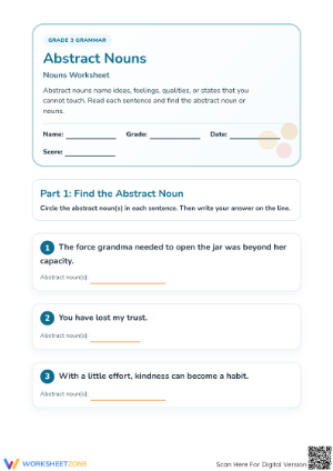 Abstract Nouns Worksheet | Grade 3 Essential Practice
