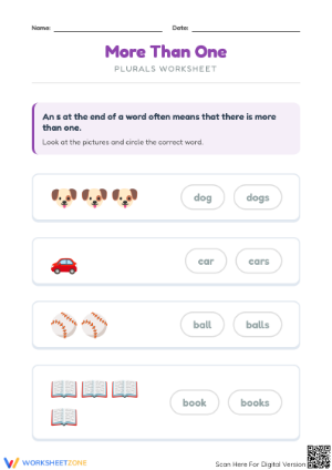 Essential Plural Nouns Worksheet | Preschool ELA