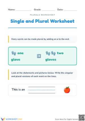 Essential Singular and Plural Nouns Worksheet | Kindergarten