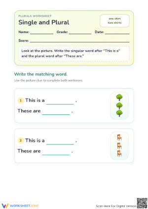 Essential Singular and Plural Nouns Worksheet | Grade K