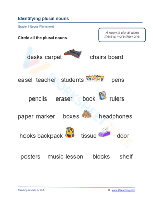 Identifying Plural Nouns Worksheet | Grade 1 Essential