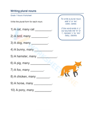 Writing Plural Nouns Worksheet | Grade 1 Essential