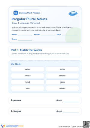 Irregular Plural Nouns Worksheet | Grade 1 Essential