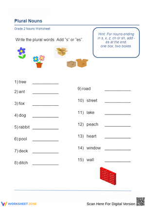 Plural Nouns Worksheet for Grade 2