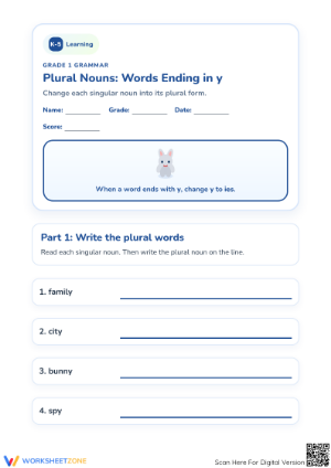 Essential Grade 1 Plural Nouns: Words Ending in y
