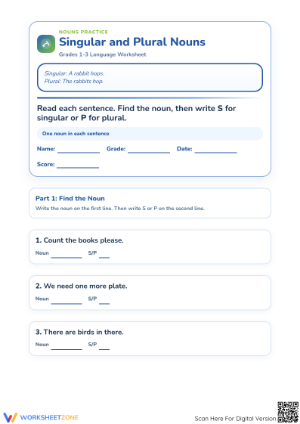 Singular and Plural Nouns Worksheet | Grade 1-3 Essential