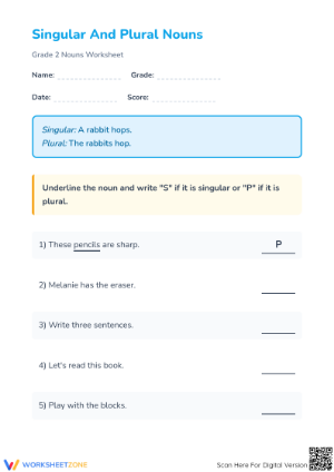 Printable Singular and Plural Nouns Worksheet | Grade 2