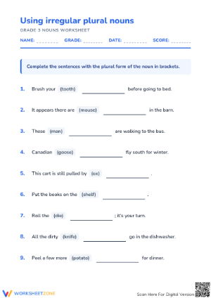 Irregular Plural Nouns Worksheet | Grade 3 Essential