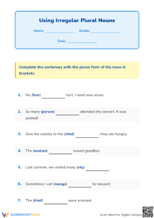Irregular Plural Nouns Worksheet | Grade 1 Printable