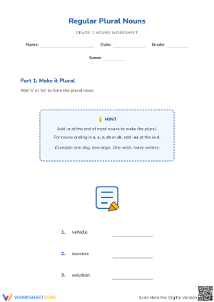 Regular Plural Nouns Worksheet | Grade 1 Essential
