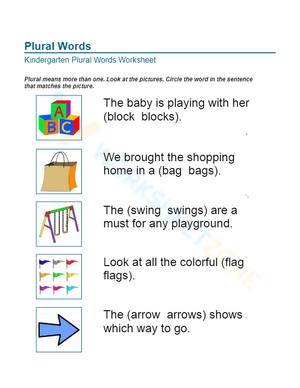 Printable Plural Words Worksheet | Kindergarten ELA
