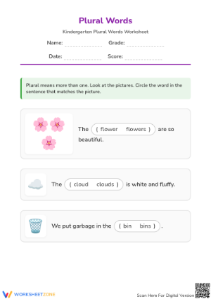 Printable Plural Words Worksheet | Grade K Essential