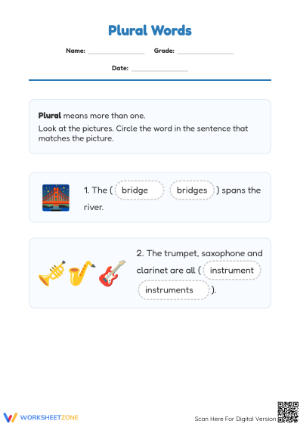 Kindergarten Plural Words — Printable No-Prep Worksheet