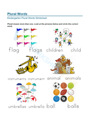 Kindergarten Plural Words — Printable No-Prep Worksheet