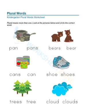 Kindergarten Plural Nouns Printable Worksheet