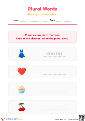 Plural Words Worksheet | Grade K-1 Essential Practice