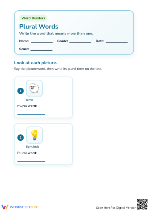 Printable Plural Words Worksheet | Grade 1 ELA