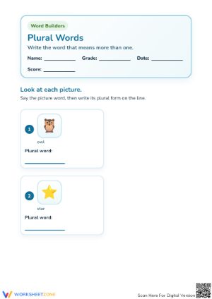 Plural Nouns Practice Worksheet | Grade 1 Essential