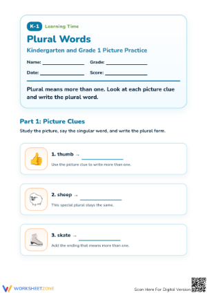 Essential Plural Words Worksheet | Grade 1 Printable