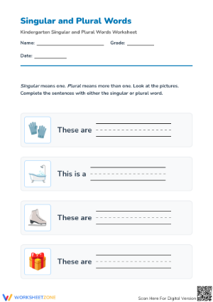 Singular and Plural Nouns Worksheet | Kindergarten Printable