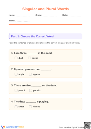 Grade 1 Singular and Plural Nouns | Essential Worksheet