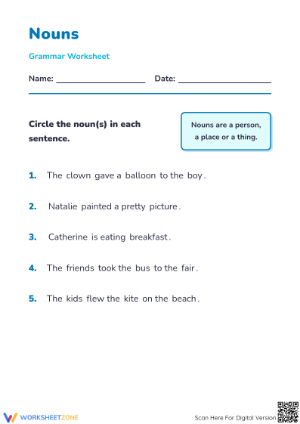 Essential Nouns Worksheet | Grade 1-3 ELA