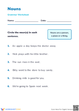 Essential Nouns Practice Worksheet | Grades 1-3