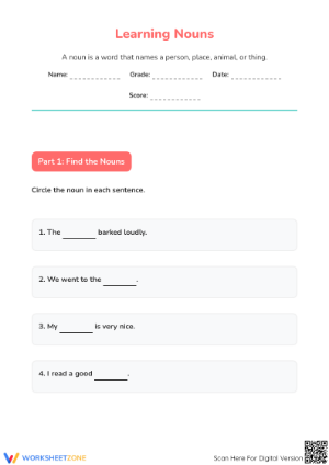 Essential Nouns Practice Worksheet | Grades 1-3