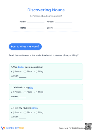 Essential Nouns Worksheet | Grade 1-3 ELA