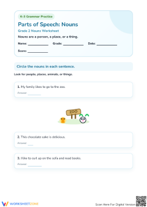 Essential Nouns Practice Worksheet | Grade 2 ELA