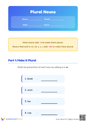 Essential Plural Nouns Worksheet | Grade 1-3 ELA