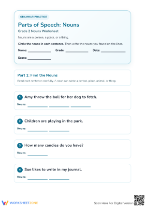 Grade 2 Nouns Practice — Printable No-Prep Worksheet