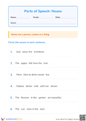 Grade 1-3 Nouns Worksheet — Printable No-Prep Practice