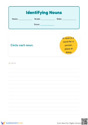 Identifying Nouns Worksheet | Grade 1-2 Essential