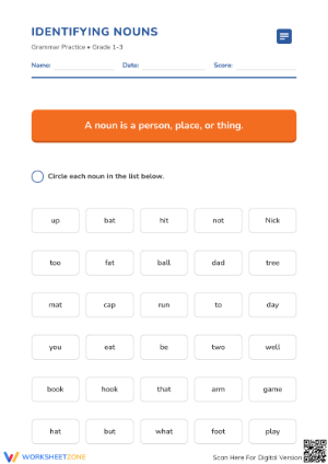Identifying Nouns Worksheet | Grade 1-3 Printable