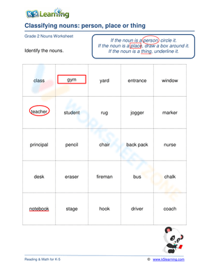 Classifying nouns: person, place or thing 1