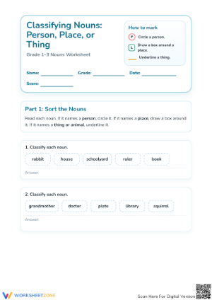 Classifying Nouns Worksheet | Grade 1-3 Essential