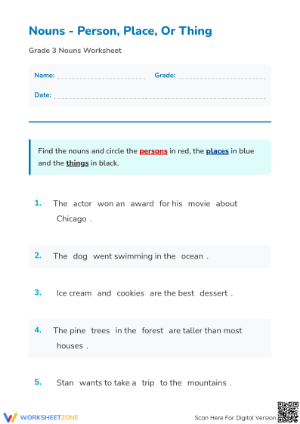 Nouns: Person, Place, or Thing | Essential Grade 3 Worksheet